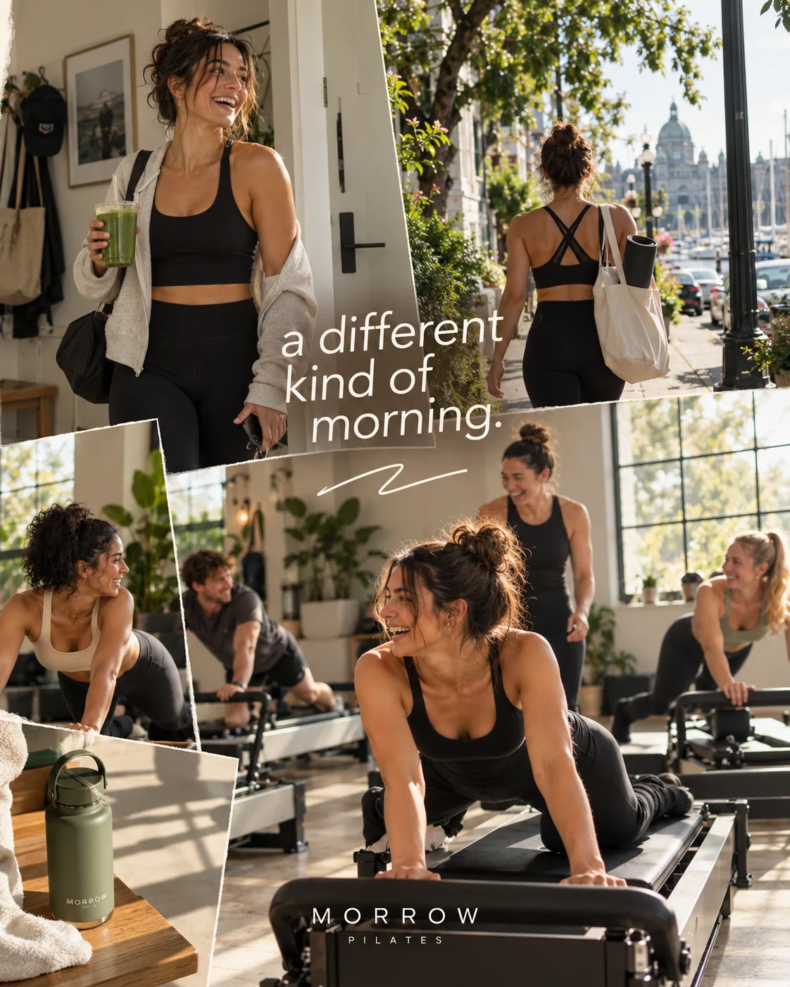 Lifestyle moments around a morning Pilates routine