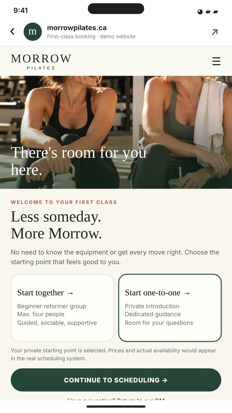 Private booking page, screen 8