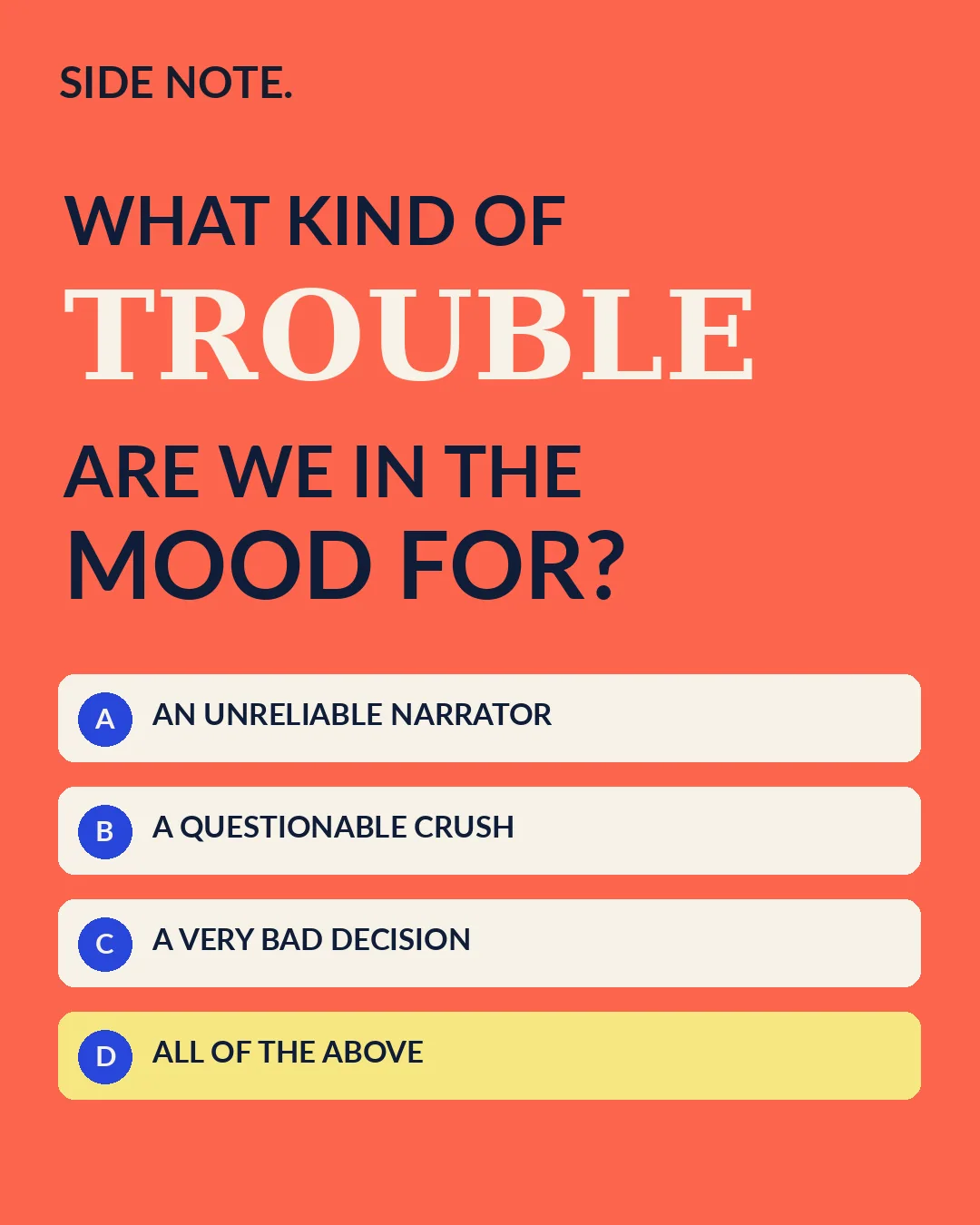 Side Note Instagram concept post 8: Reader mood check