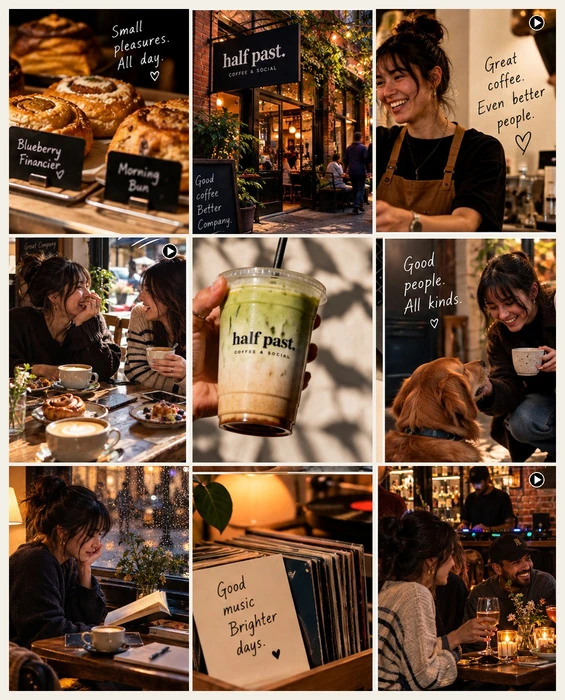 Half Past cafe social content concept preview
